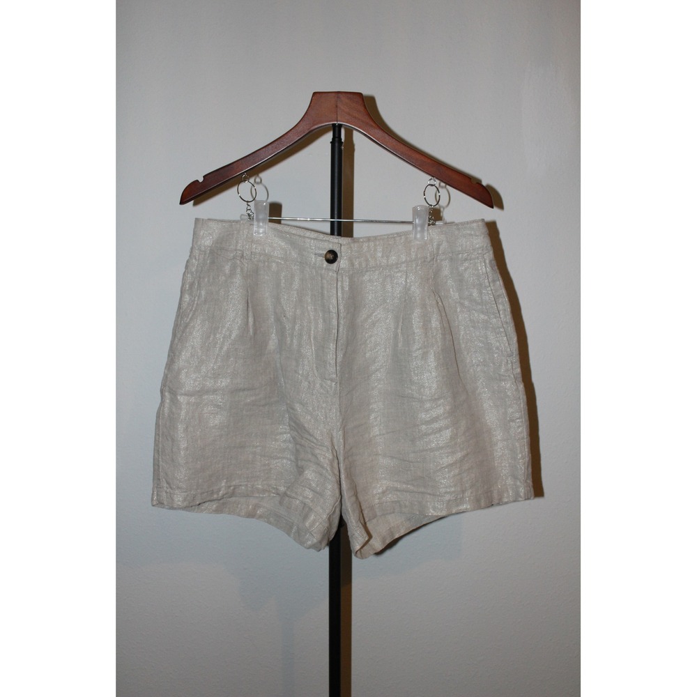 Boden Women's Metallic Linen Pleated Shorts Champagne Gold Size US 8R